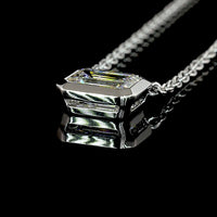 14K White Gold East-West Bezel Set Emerald Cut Lab Diamond Solitaire Necklace - 1.75 Carat Total Diamond Weight - Covaloro Fine Jewelry