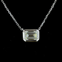 14K White Gold East-West Bezel Set Emerald Cut Lab Diamond Solitaire Pendant - 1.03 Carat, IGI Certified E-F Color - Covaloro Fine Jewelry