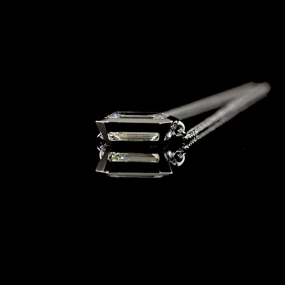 14K White Gold East-West Bezel Set Emerald Cut Lab Diamond Solitaire Pendant - 1.03 Carat, IGI Certified E-F Color - Covaloro Fine Jewelry