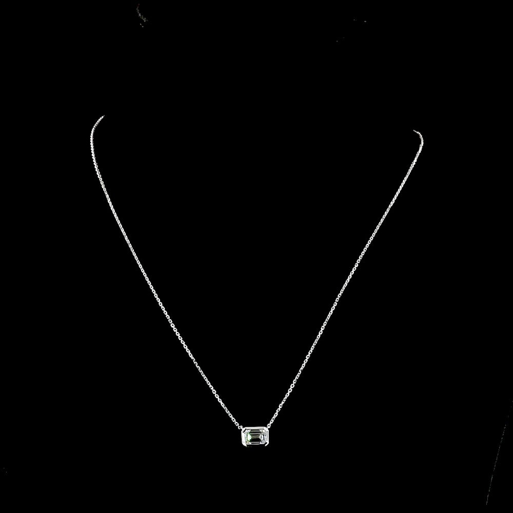14K White Gold East-West Bezel Set Emerald Cut Lab Diamond Solitaire Pendant - 1.03 Carat, IGI Certified E-F Color - Covaloro Fine Jewelry