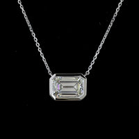 14K White Gold East-West Bezel Set Emerald Cut Lab Diamond Solitaire Pendant - 2.08 Carat Total Weight - Covaloro Fine Jewelry