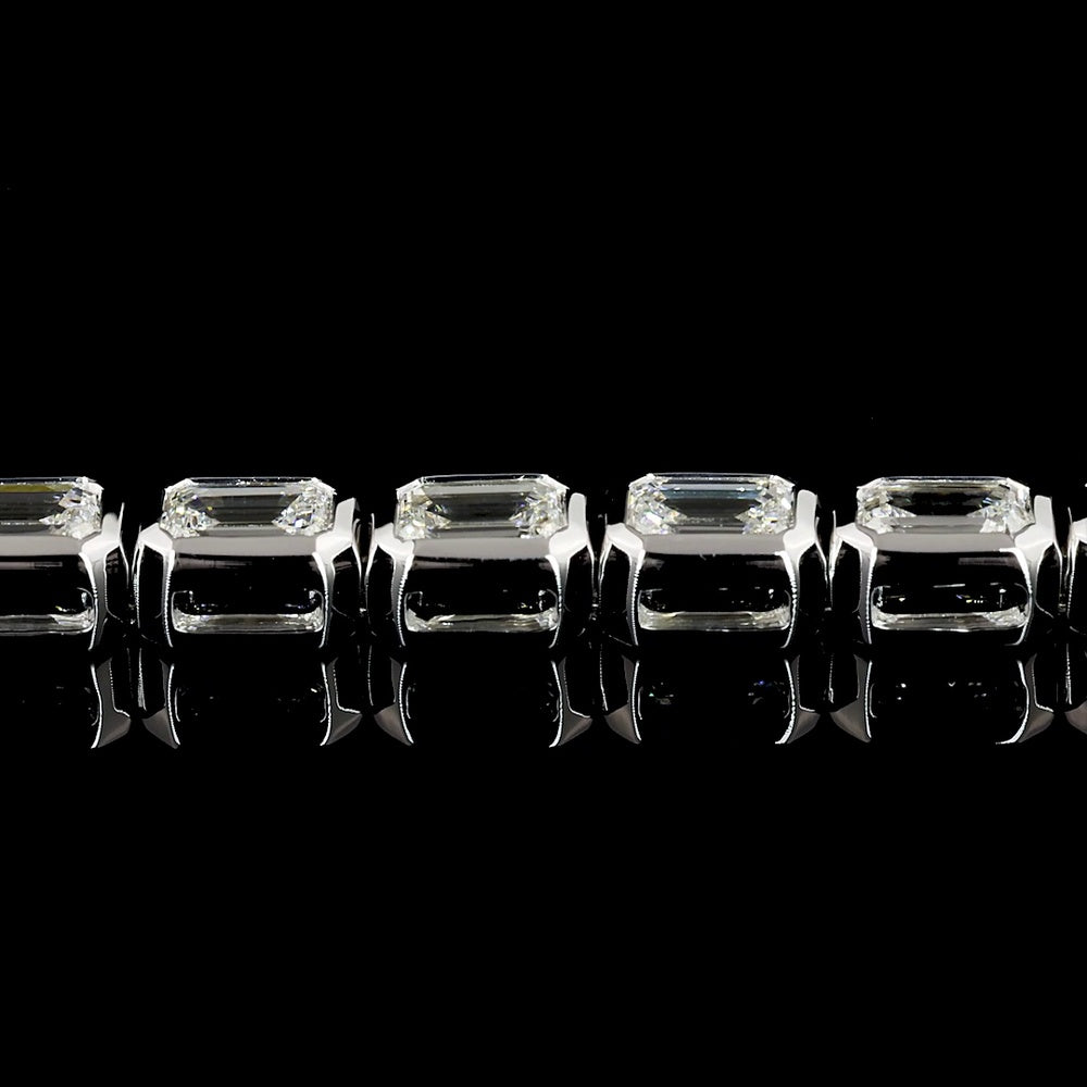 14K White Gold East-West Bezel Set Emerald Cut Lab Diamond Tennis Bracelet - 4.95 Carat Total Weight (39 Stones, E-F VS2) - Covaloro Fine Jewelry