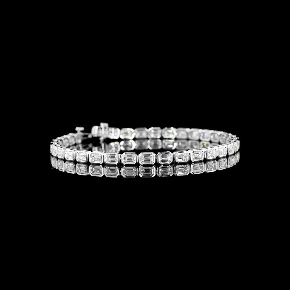 14K White Gold East-West Bezel Set Emerald Cut Lab Diamond Tennis Bracelet - 6.76 Total Carat Weight - Covaloro Fine Jewelry