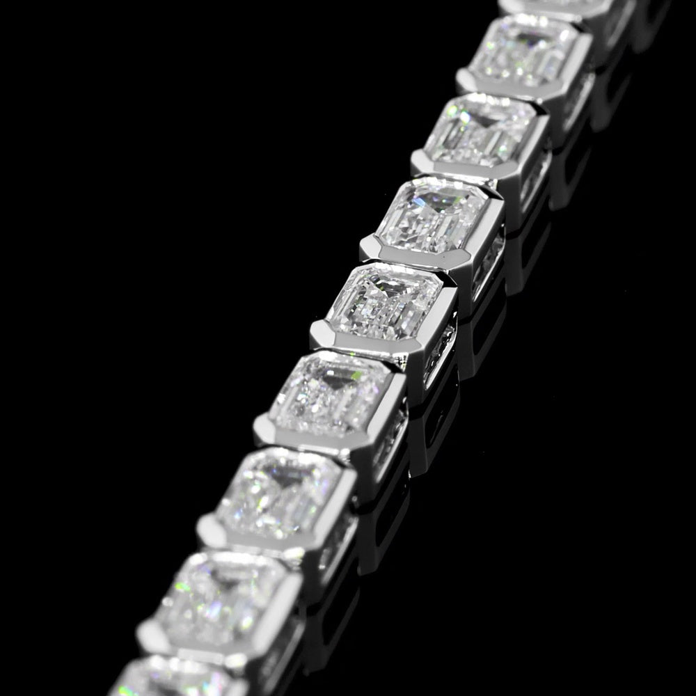 14K White Gold East-West Bezel Set Emerald Cut Lab Diamond Tennis Bracelet - 6.76 Total Carat Weight - Covaloro Fine Jewelry