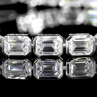 14K White Gold East-West Bezel Set Emerald Cut Lab Diamond Tennis Bracelet - 6.76 Total Carat Weight - Covaloro Fine Jewelry