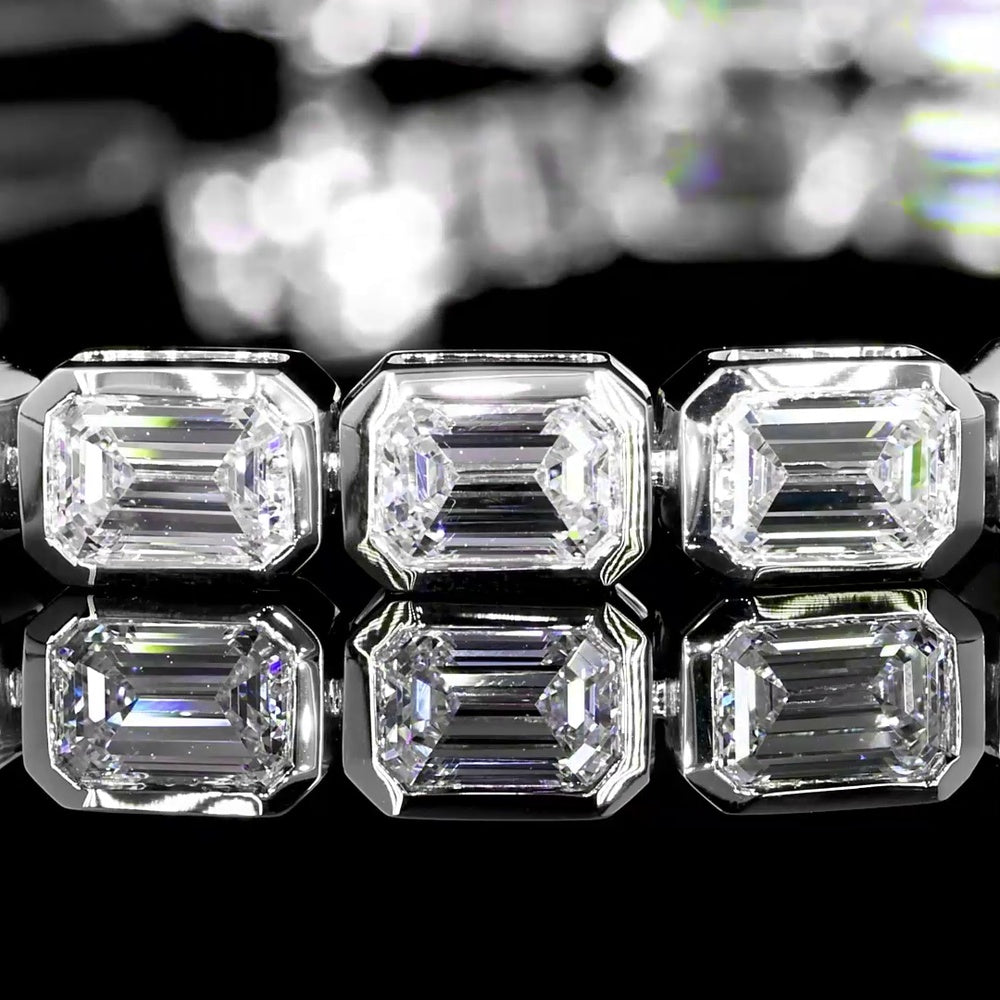 14K White Gold East-West Bezel Set Emerald Cut Lab Diamond Tennis Bracelet - 6.76 Total Carat Weight - Covaloro Fine Jewelry