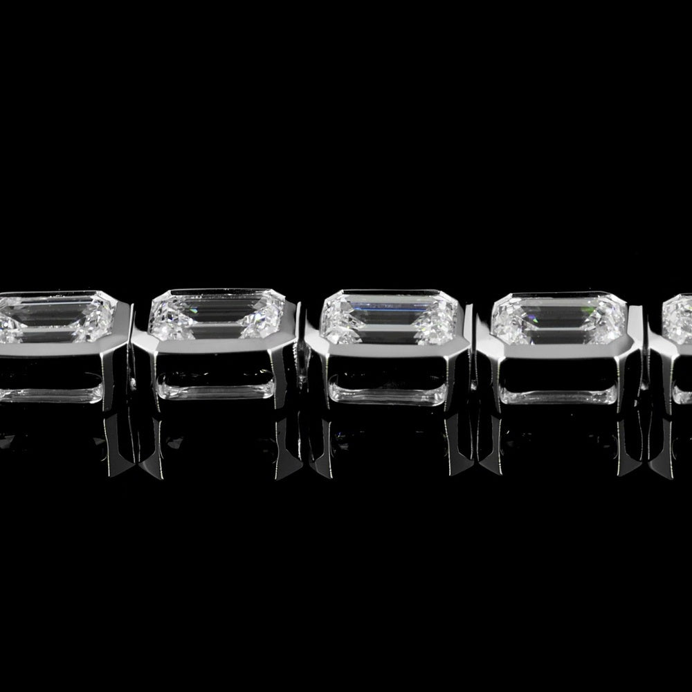 14K White Gold East-West Bezel Set Emerald Cut Lab Diamond Tennis Bracelet - 6.76 Total Carat Weight - Covaloro Fine Jewelry