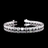 14K White Gold East-West Bezel Set Emerald Cut Lab Diamond Tennis Bracelet - 6.93 Carat Total Weight, 31 Stones, E-F VVS2 - Covaloro Fine Jewelry