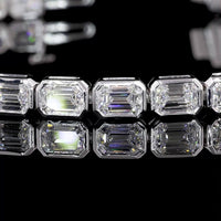 14K White Gold East-West Bezel Set Emerald Cut Lab Diamond Tennis Bracelet - 6.93 Carat Total Weight, 31 Stones, E-F VVS2 - Covaloro Fine Jewelry