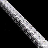 14K White Gold East-West Bezel Set Emerald Cut Lab Diamond Tennis Bracelet - 6.93 Carat Total Weight, 31 Stones, E-F VVS2 - Covaloro Fine Jewelry