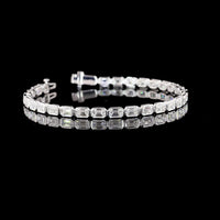 14K White Gold East-West Bezel Set Emerald Cut Lab Diamond Tennis Bracelet - 8.59 Carat Total Weight (D VVS2) - Covaloro Fine Jewelry