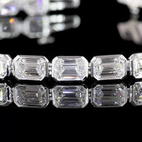 14K White Gold East-West Bezel Set Emerald Cut Lab Diamond Tennis Bracelet - 8.59 Carat Total Weight (D VVS2) - Covaloro Fine Jewelry
