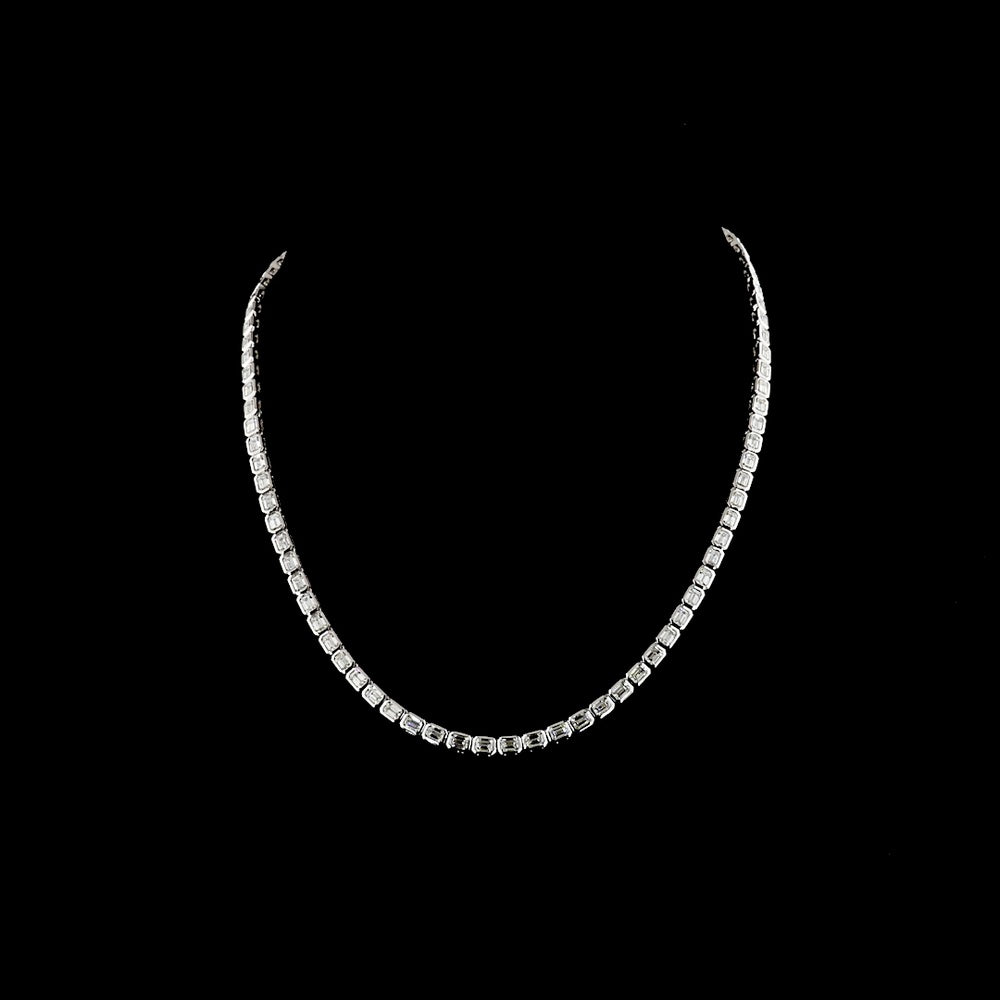 14K White Gold East-West Bezel Set Emerald Cut Lab Diamond Tennis Necklace - 13.35 Carat Total Weight - Covaloro Fine Jewelry