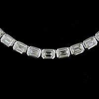 14K White Gold East-West Bezel Set Emerald Cut Lab Diamond Tennis Necklace - 13.35 Carat Total Weight - Covaloro Fine Jewelry