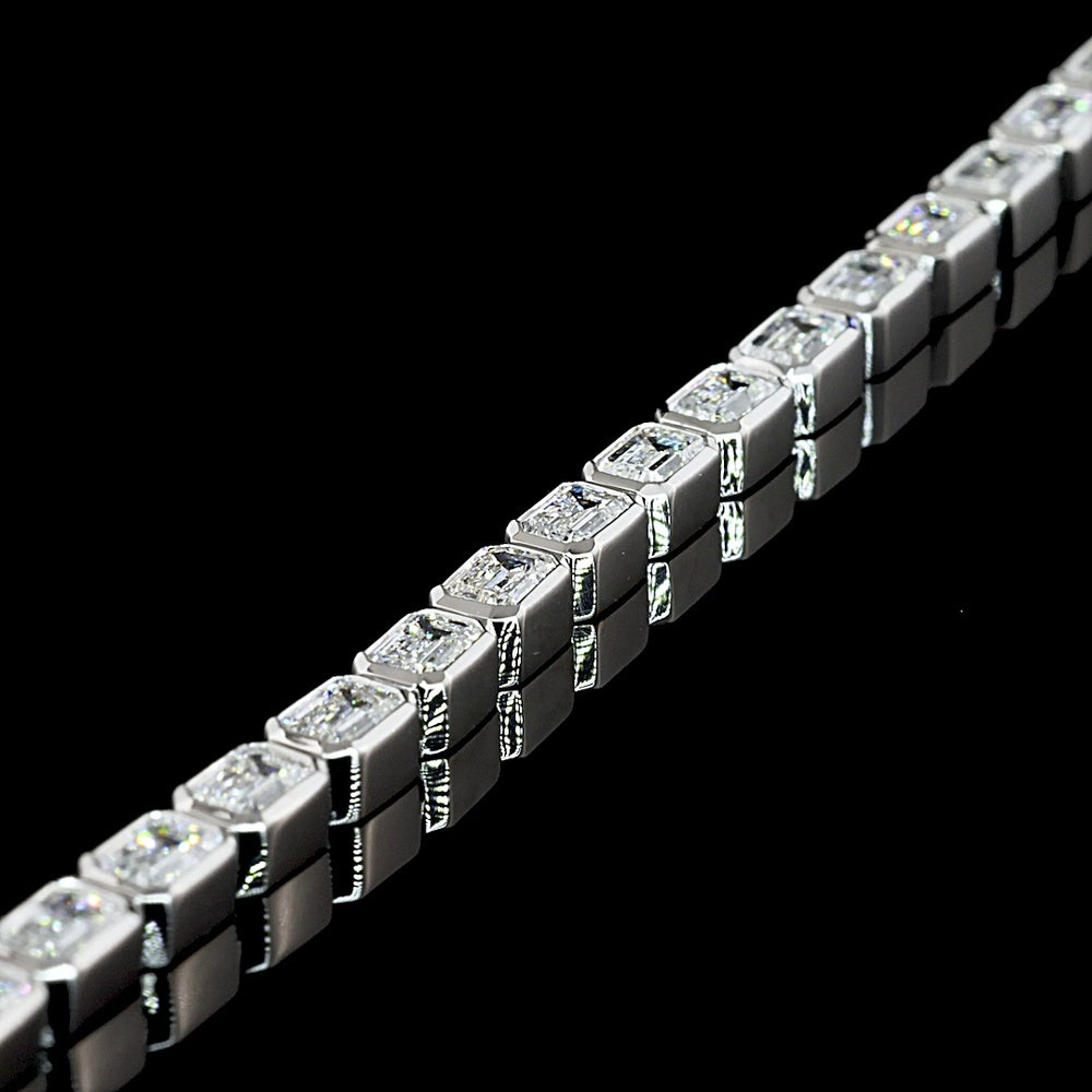 14K White Gold East-West Bezel Set Emerald Cut Lab Diamond Tennis Necklace - 5.44 Carat Total Weight (48 Stones, E-F VS1) - Covaloro Fine Jewelry