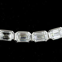 14K White Gold East-West Bezel Set Emerald Cut Lab Diamond Tennis Necklace - 5.44 Carat Total Weight (48 Stones, E-F VS1) - Covaloro Fine Jewelry
