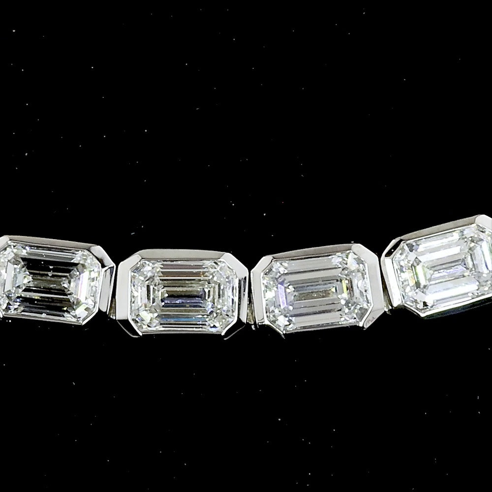 14K White Gold East-West Bezel Set Emerald Cut Lab Diamond Tennis Necklace - 5.44 Carat Total Weight (48 Stones, E-F VS1) - Covaloro Fine Jewelry