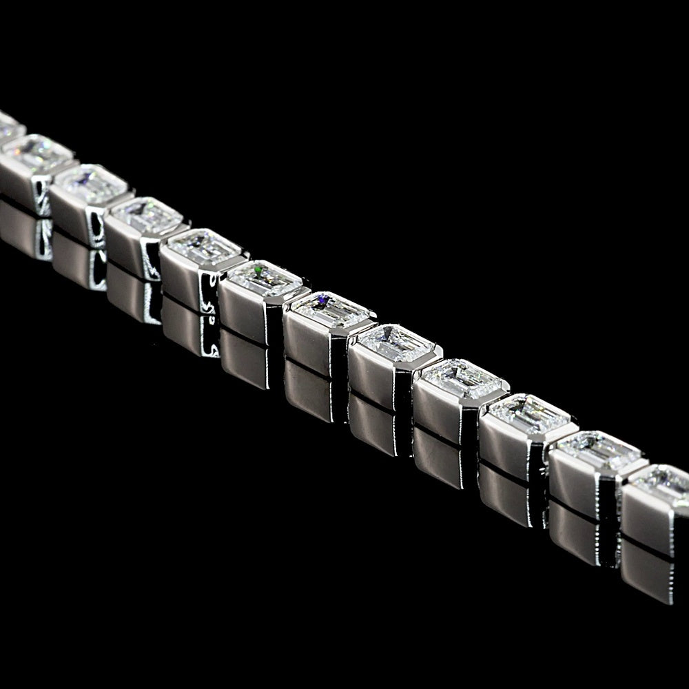 14K White Gold East-West Bezel Set Emerald Cut Lab Diamond Tennis Necklace - 5.44 Carat Total Weight (48 Stones, E-F VS1) - Covaloro Fine Jewelry