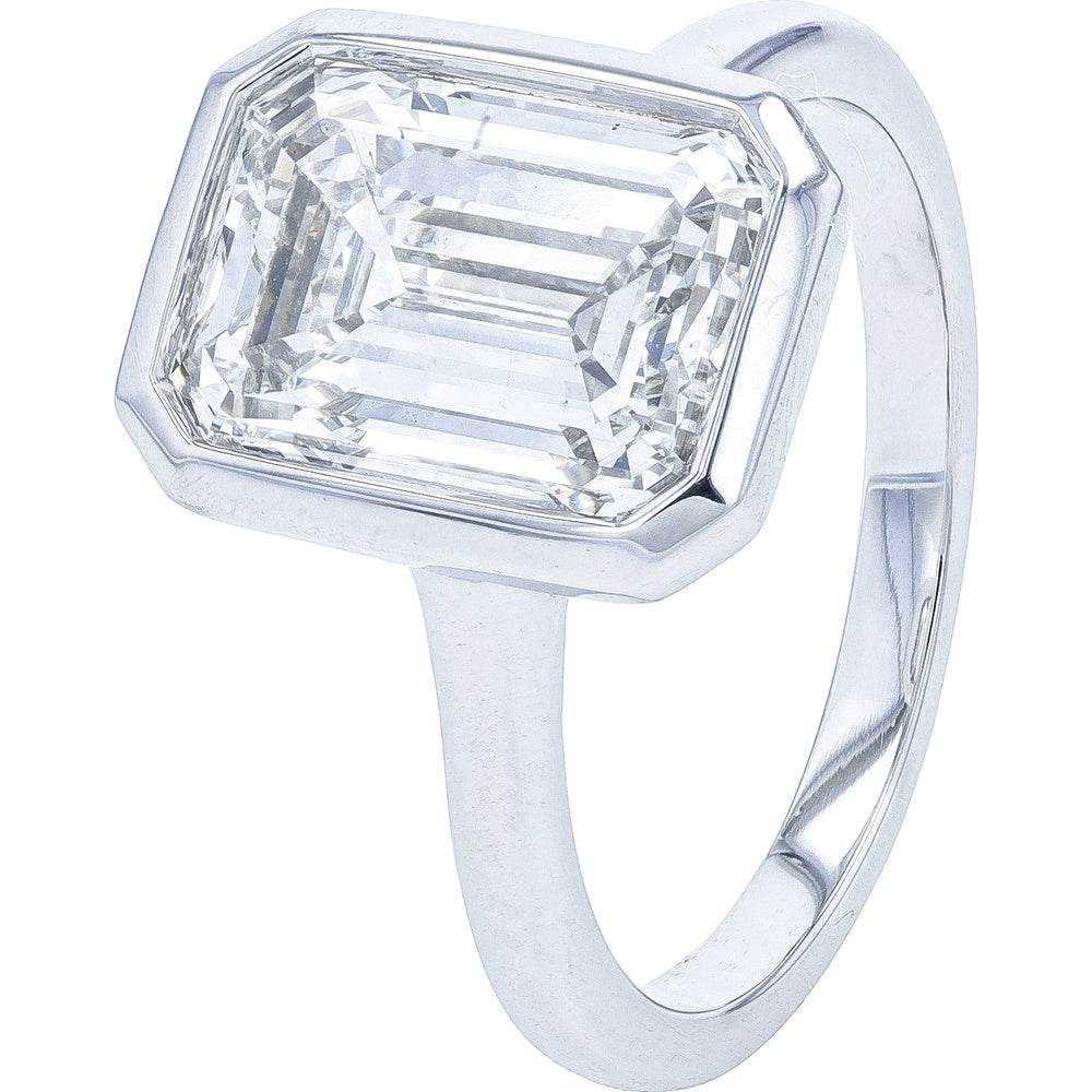 14K White Gold East-West Bezel Set Emerald Cut Lab Grown Diamond Engagement Ring - 4.00 Carat Total Diamond Weight