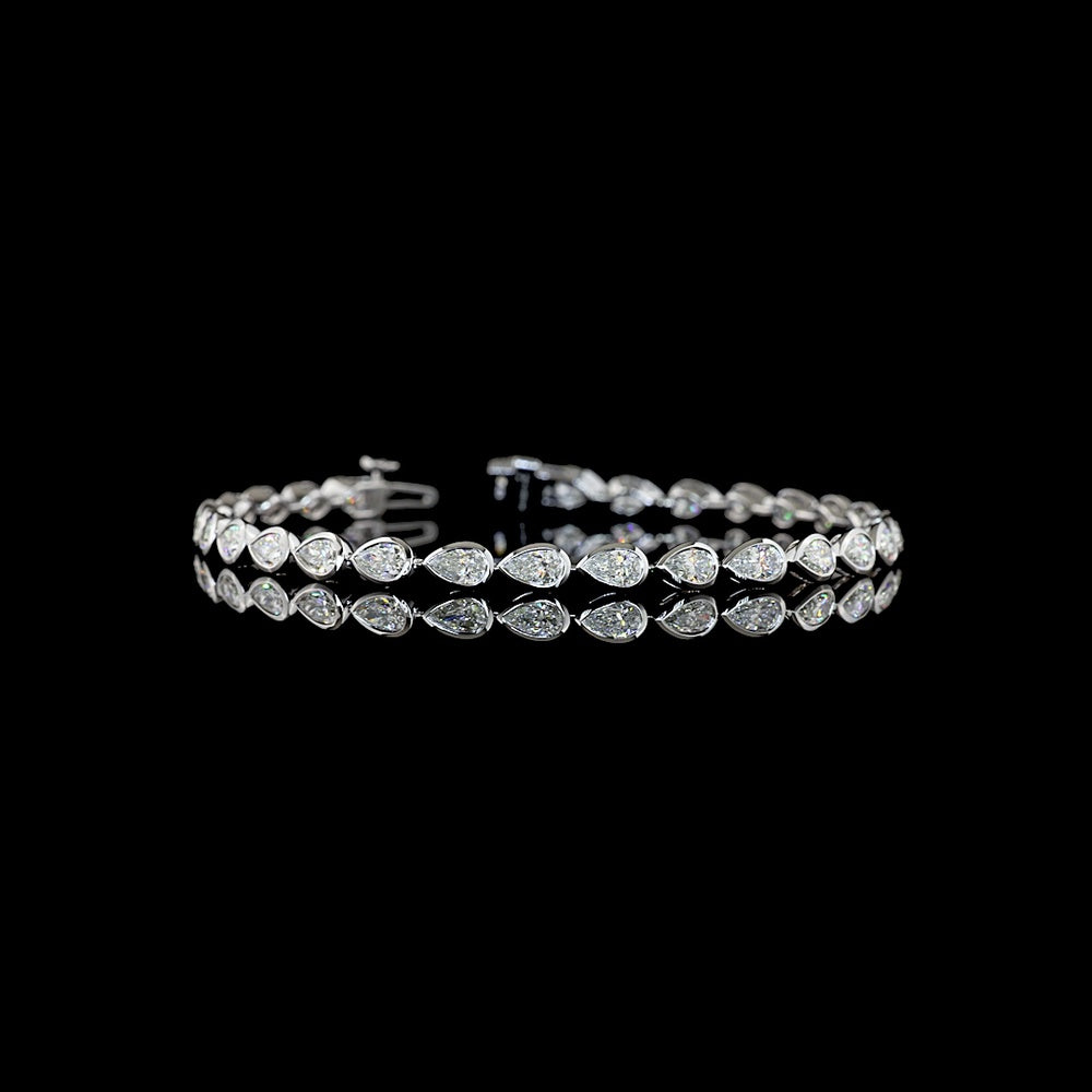 14K White Gold East-West Bezel Set Pear Shape Lab Diamond Tennis Bracelet - 4.64 Carat Total Weight - Covaloro Fine Jewelry