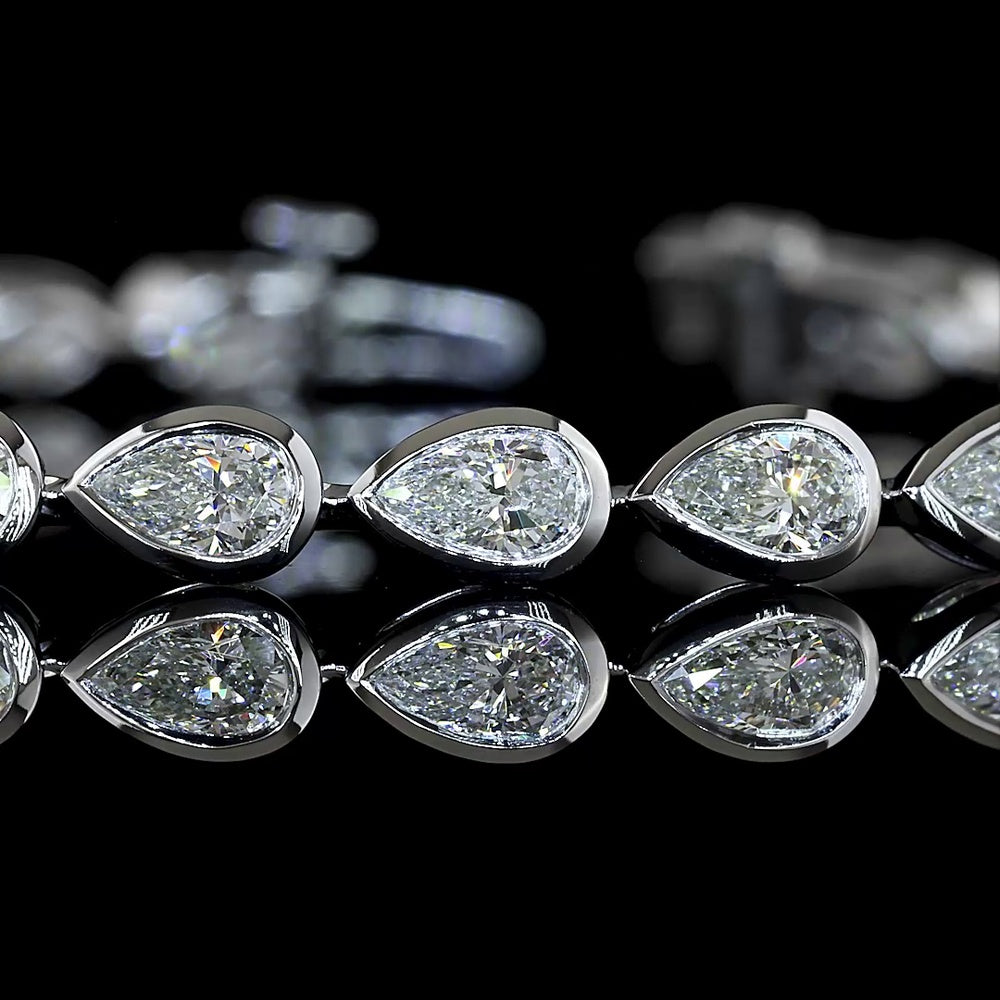 14K White Gold East-West Bezel Set Pear Shape Lab Diamond Tennis Bracelet - 4.64 Carat Total Weight - Covaloro Fine Jewelry