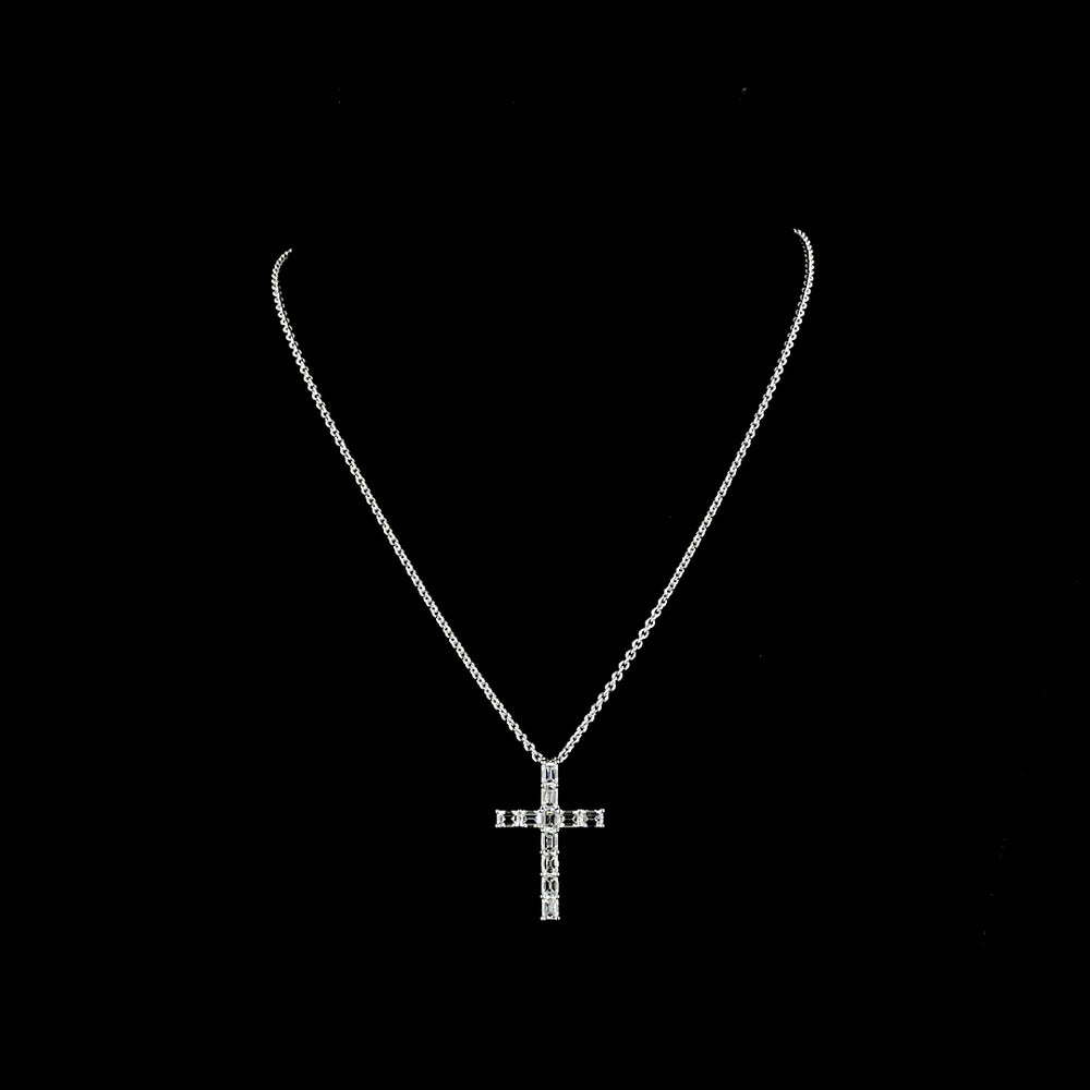 14K White Gold East-West Cross Pendant with 11 Emerald Cut Lab Diamonds - 2.04 Carat Total Weight - Covaloro Fine Jewelry