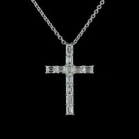 14K White Gold East-West Cross Pendant with 11 Emerald Cut Lab Diamonds - 2.04 Carat Total Weight - Covaloro Fine Jewelry