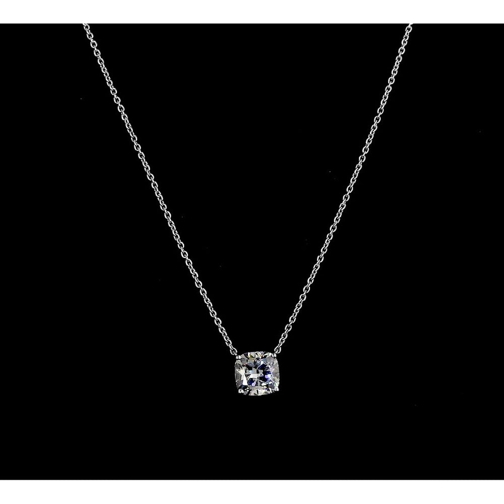 14K White Gold East-West Cushion Cut Lab Diamond Solitaire Pendant - 1.01 Carat Total Diamond Weight, E-F Color, VS2 Clarity - Covaloro Fine Jewelry