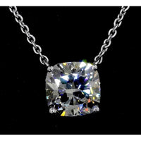 14K White Gold East-West Cushion Cut Lab Diamond Solitaire Pendant - 1.01 Carat Total Diamond Weight, E-F Color, VS2 Clarity - Covaloro Fine Jewelry