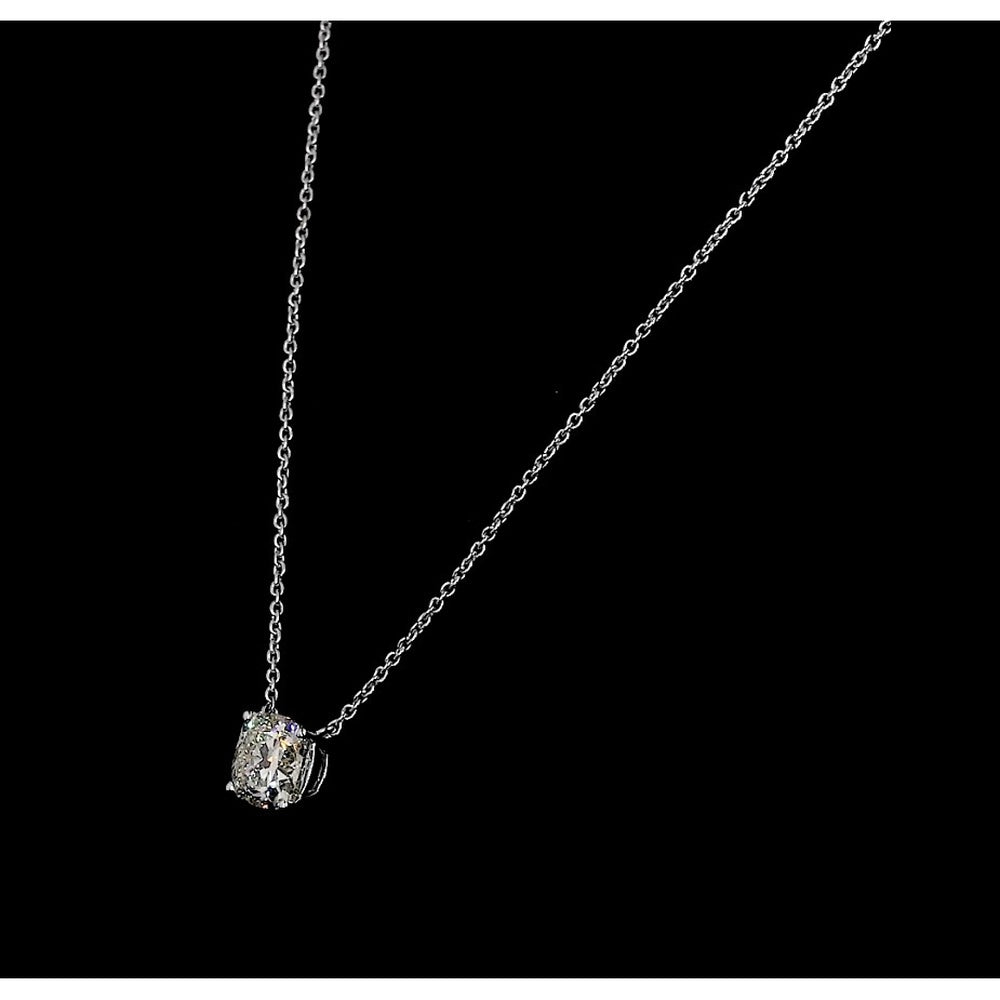 14K White Gold East-West Cushion Cut Lab Diamond Solitaire Pendant - 1.01 Carat Total Diamond Weight, E-F Color, VS2 Clarity - Covaloro Fine Jewelry