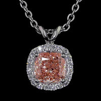 14K White Gold East-West Cushion Modified Halo Pendant with Fancy Orangy Pink Lab Diamond - 1.05 Carats Total Diamond Weight - Covaloro Fine Jewelry