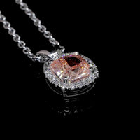 14K White Gold East-West Cushion Modified Halo Pendant with Fancy Orangy Pink Lab Diamond - 1.05 Carats Total Diamond Weight - Covaloro Fine Jewelry