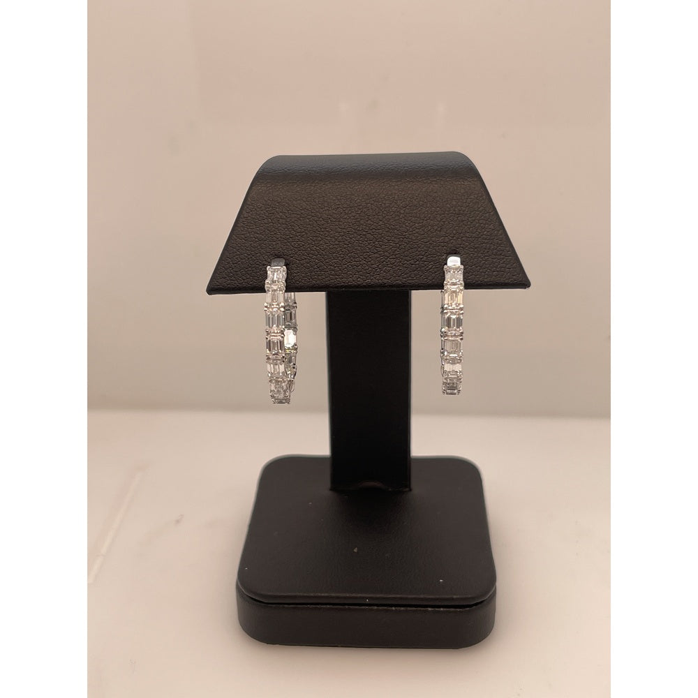 14K White Gold East-West Emerald Cut Lab Diamond Hoop Earrings - 21.72 Carat Total Weight, 52 Stones, E-F VS2 - Covaloro Fine Jewelry