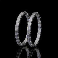 14K White Gold East-West Emerald Cut Lab Diamond Hoop Earrings - 40 Stones, 12.45 Carat Total Weight, F VVS1 - Covaloro Fine Jewelry
