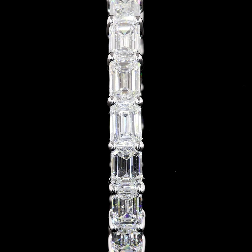14K White Gold East-West Emerald Cut Lab Diamond Hoop Earrings - 6.90 Carats Total Diamond Weight, D VS2 Quality - Covaloro Fine Jewelry