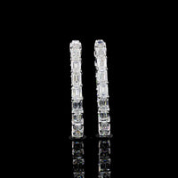 14K White Gold East-West Emerald Cut Lab Diamond Hoop Earrings - 7.12 Carat Total Weight, 34 Stones, E-F Color VS1 Clarity - Covaloro Fine Jewelry