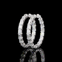 14K White Gold East-West Emerald Cut Lab Diamond Hoop Earrings - 7.12 Carat Total Weight, 34 Stones, E-F Color VS1 Clarity - Covaloro Fine Jewelry