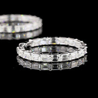 14K White Gold East-West Emerald Cut Lab Diamond Hoop Earrings - 7.12 Carat Total Weight, 34 Stones, E-F Color VS1 Clarity - Covaloro Fine Jewelry