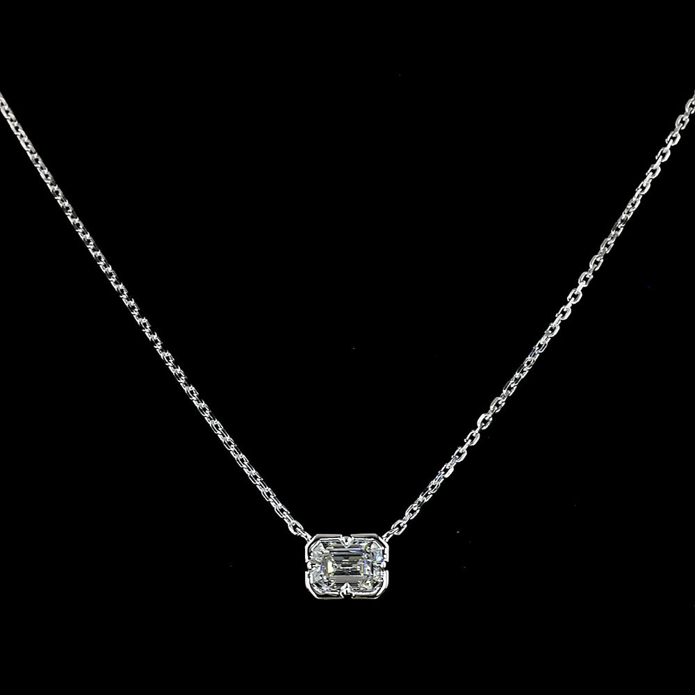 14K White Gold East-West Emerald Cut Lab Diamond Solitaire Pendant - 0.42 Carat Total Weight, E-F Color VS1 Clarity - Covaloro Fine Jewelry