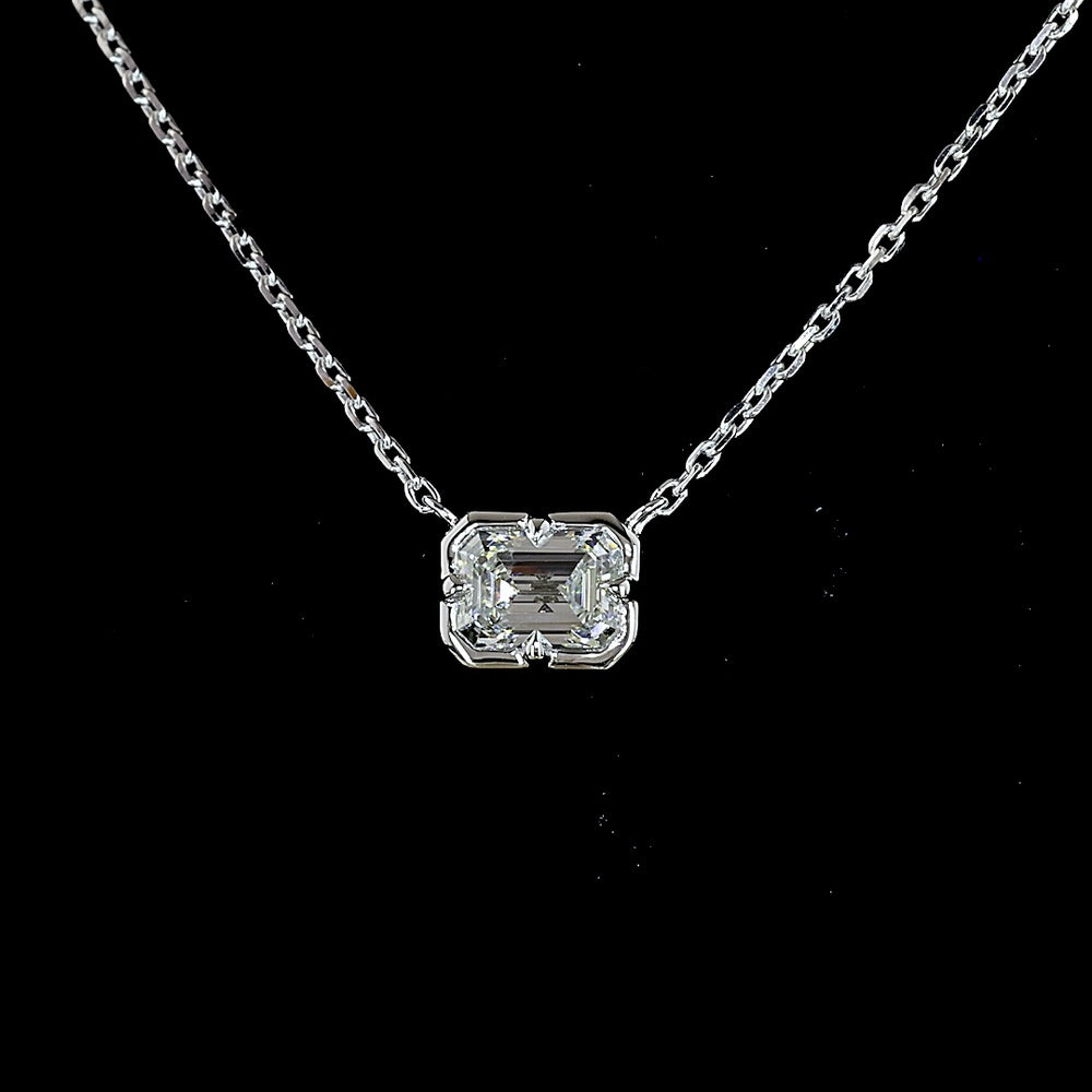 14K White Gold East-West Emerald Cut Lab Diamond Solitaire Pendant - 0.42 Carat Total Weight, E-F Color VS1 Clarity - Covaloro Fine Jewelry