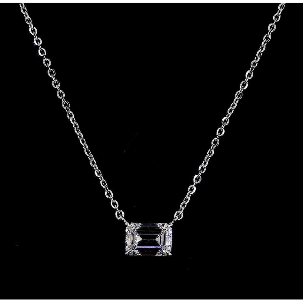 14K White Gold East-West Emerald Cut Lab Diamond Solitaire Pendant - 1.06 Carat Total Weight, E-F Color, VS1 Clarity - Covaloro Fine Jewelry