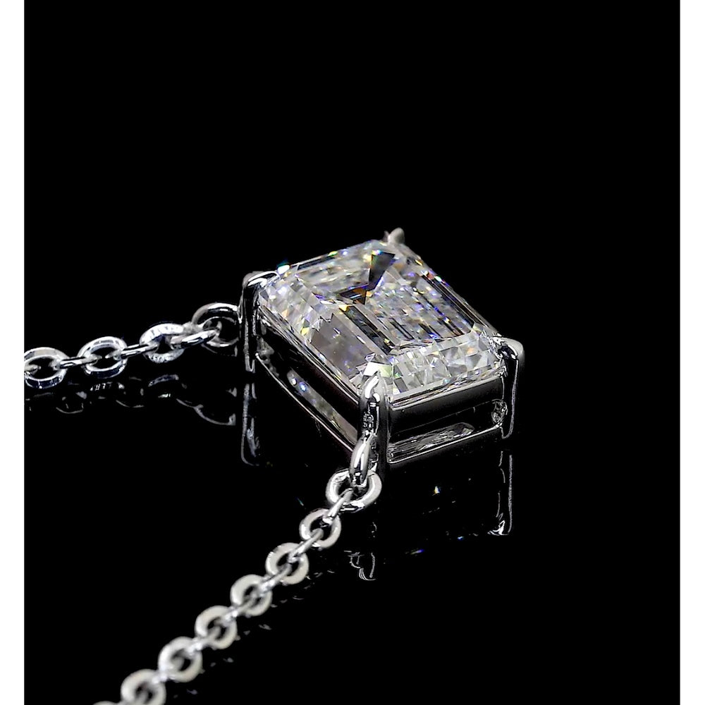 14K White Gold East-West Emerald Cut Lab Diamond Solitaire Pendant - 1.06 Carat Total Weight, E-F Color, VS1 Clarity - Covaloro Fine Jewelry