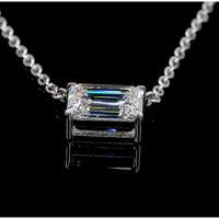 14K White Gold East-West Emerald Cut Lab Diamond Solitaire Pendant - 1.06 Carat Total Weight, E-F Color, VS1 Clarity - Covaloro Fine Jewelry