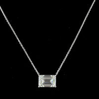 14K White Gold East-West Emerald Cut Lab Diamond Solitaire Pendant - 3.05 Carat Total Weight, E-F Color, VS1 Clarity - Covaloro Fine Jewelry