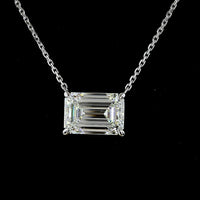 14K White Gold East-West Emerald Cut Lab Diamond Solitaire Pendant - 3.05 Carat Total Weight, E-F Color, VS1 Clarity - Covaloro Fine Jewelry