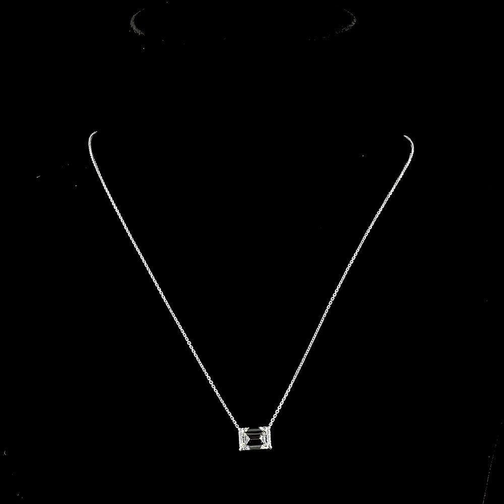 14K White Gold East-West Emerald Cut Lab Diamond Solitaire Pendant - 3.05 Carat Total Weight, E-F Color, VS1 Clarity - Covaloro Fine Jewelry