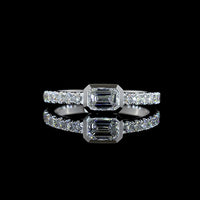 14K White Gold East-West Emerald Cut Lab Diamond Solitaire Ring with Brilliant Cut Diamond Shank - 0.74 Carats Total Diamond Weight - Covaloro Fine Jewelry