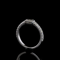 14K White Gold East-West Emerald Cut Lab Diamond Solitaire Ring with Brilliant Cut Diamond Shank - 0.74 Carats Total Diamond Weight - Covaloro Fine Jewelry