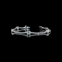 14K White Gold East-West Emerald Cut Lab Diamond Station Line Tennis Bracelet - 2.95 Carat Total Diamond Weight - Covaloro Fine Jewelry