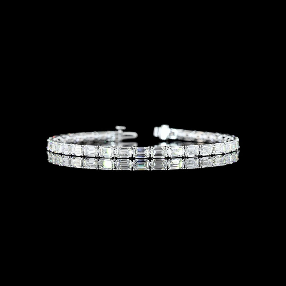 14K White Gold East-West Emerald Cut Lab Diamond Tennis Bracelet - 11.62 Carat Total Diamond Weight, 34 Stones, E-F Color VS Clarity - Covaloro Fine Jewelry